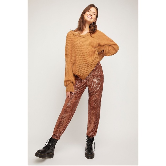 Free People Bronze Metallic Sequin Jogger Pants - Picture 1 of 16